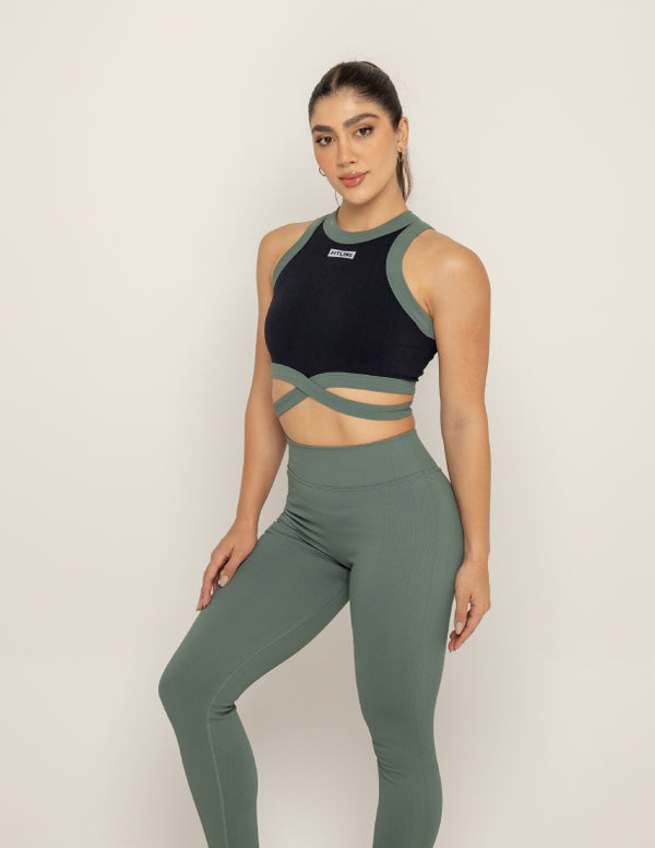 TOP SEAMLESS BITONE MOSS GREEN